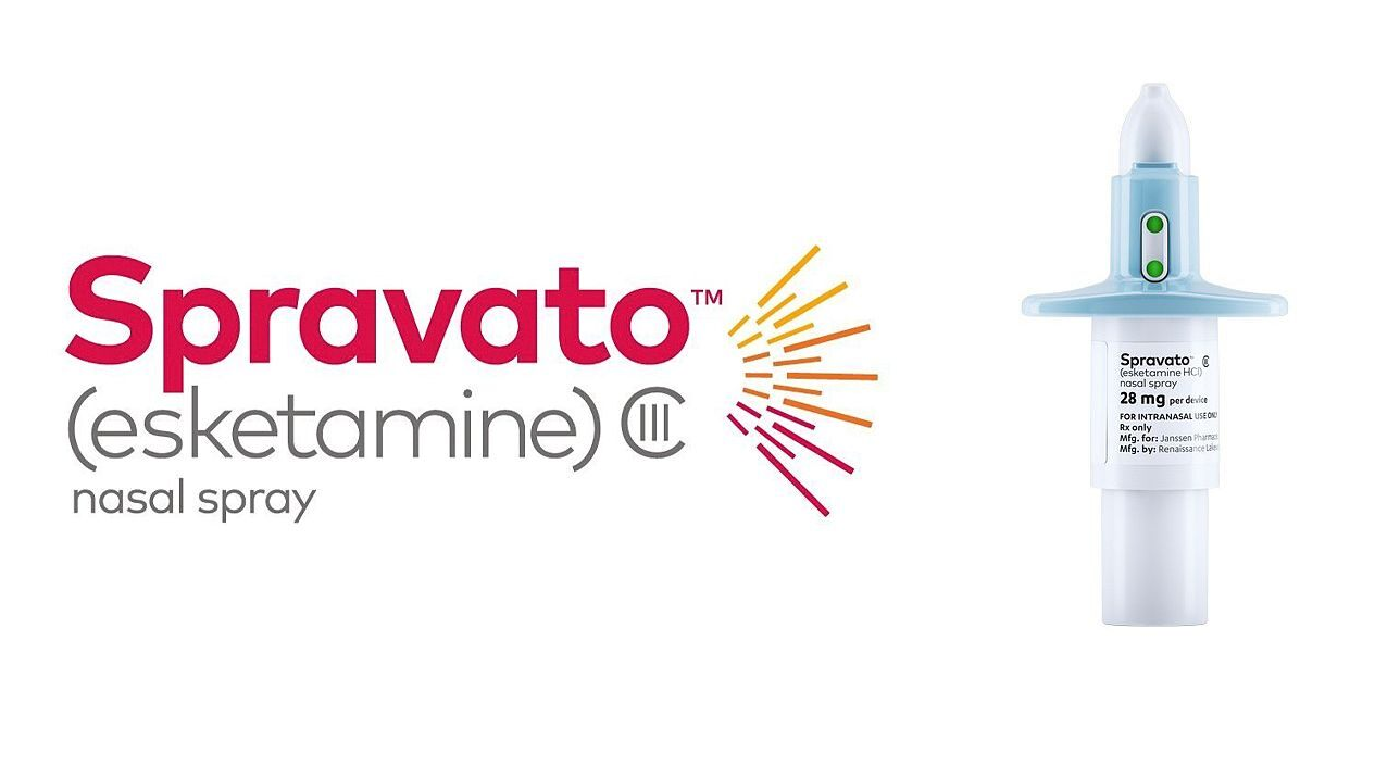 SPRAVATO (esketamine) nasal spray logo and single-use nasal spray device